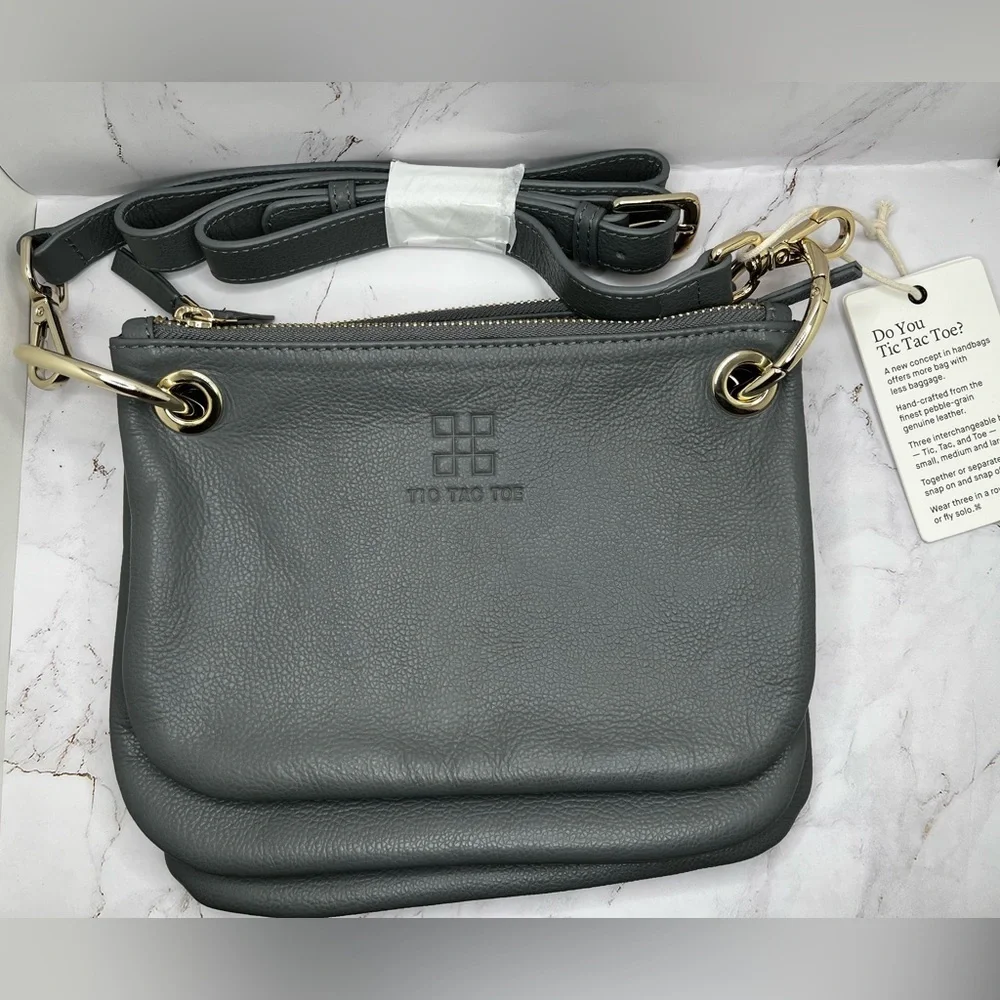 NWT Tic Tac Toe The Minime Small Square Triplet Set in Grey with Gold Hardware - Picture 2 of 9